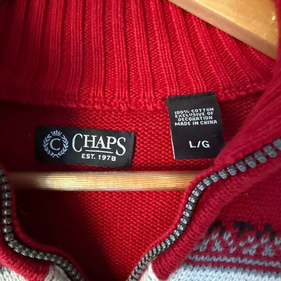 Vintage chaps Nordic moose quarter zip sweater men’s size large red holiday - Picture 3 of 8